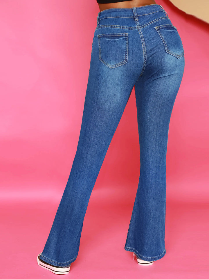 Damen Hochtaillierte Flared-Jeans mit sichtbarer Knopfleiste und sculptendem Superstretch-Comfort Drune