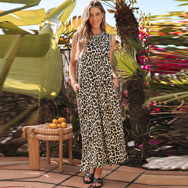 Damen Maxikleid mit modernem Leo-Print und praktischen Taschen Drune