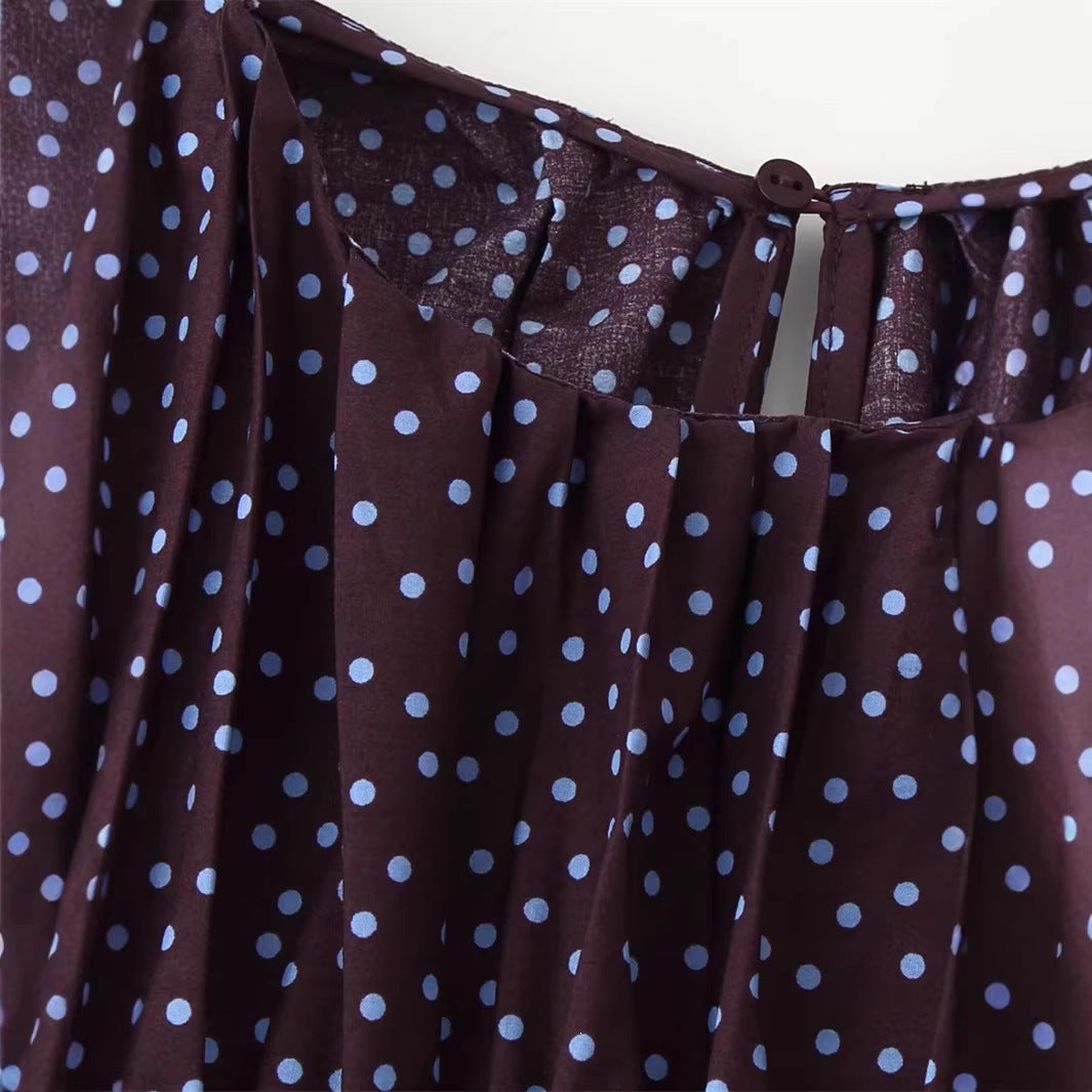 Damen gerafftes Polka‑Dot Oberteil mit elastischem Smock‑Korpus, Ballonärmeln und Volantsaum Drune