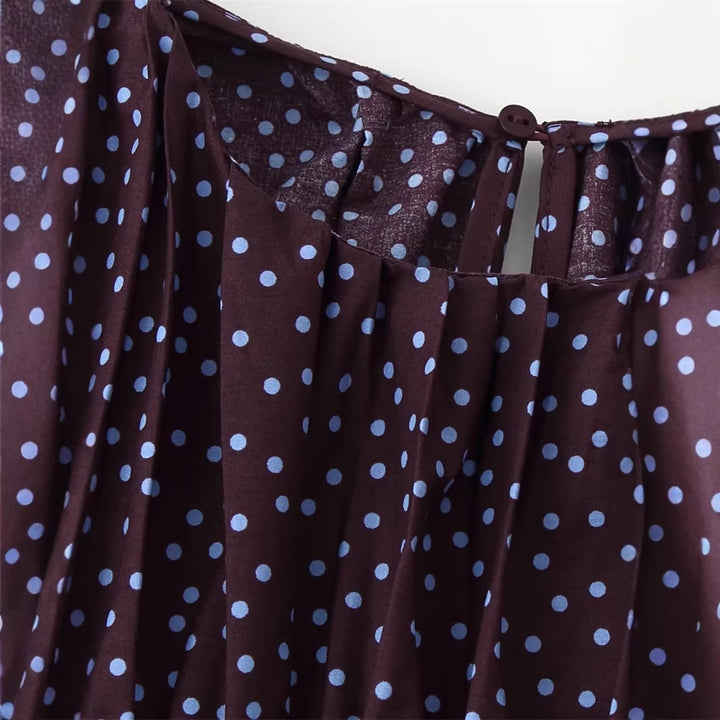 Damen gerafftes Polka‑Dot Oberteil mit elastischem Smock‑Korpus, Ballonärmeln und Volantsaum Drune