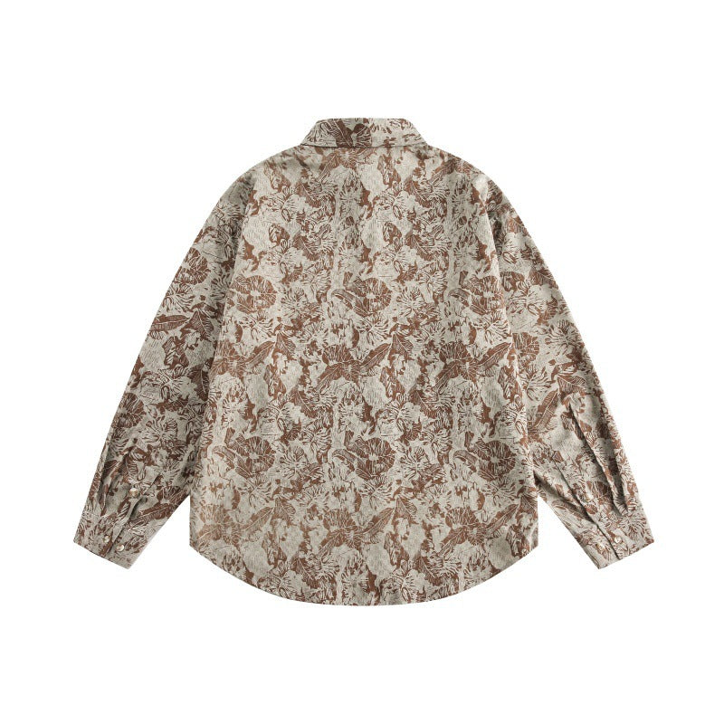Unisex Oversized Hemdjacke mit floraler Jacquardstruktur und abgerundetem Saum Drune