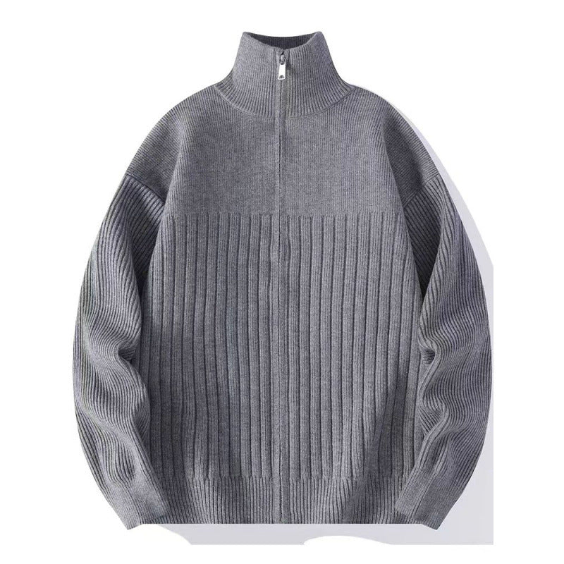 Herren Strukturierter Strickpullover mit halbem Reißverschluss und Rippenstruktur Drune