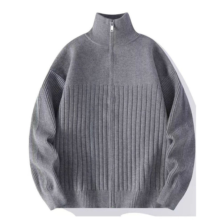 Herren Strukturierter Strickpullover mit halbem Reißverschluss und Rippenstruktur Drune