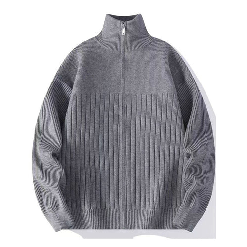 Herren Strukturierter Strickpullover mit halbem Reißverschluss und Rippenstruktur Drune