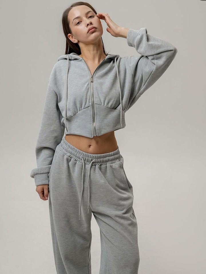 Damen Lässiger Jogginganzug mit cropped Hoodie und weitem Schnitt Drune
