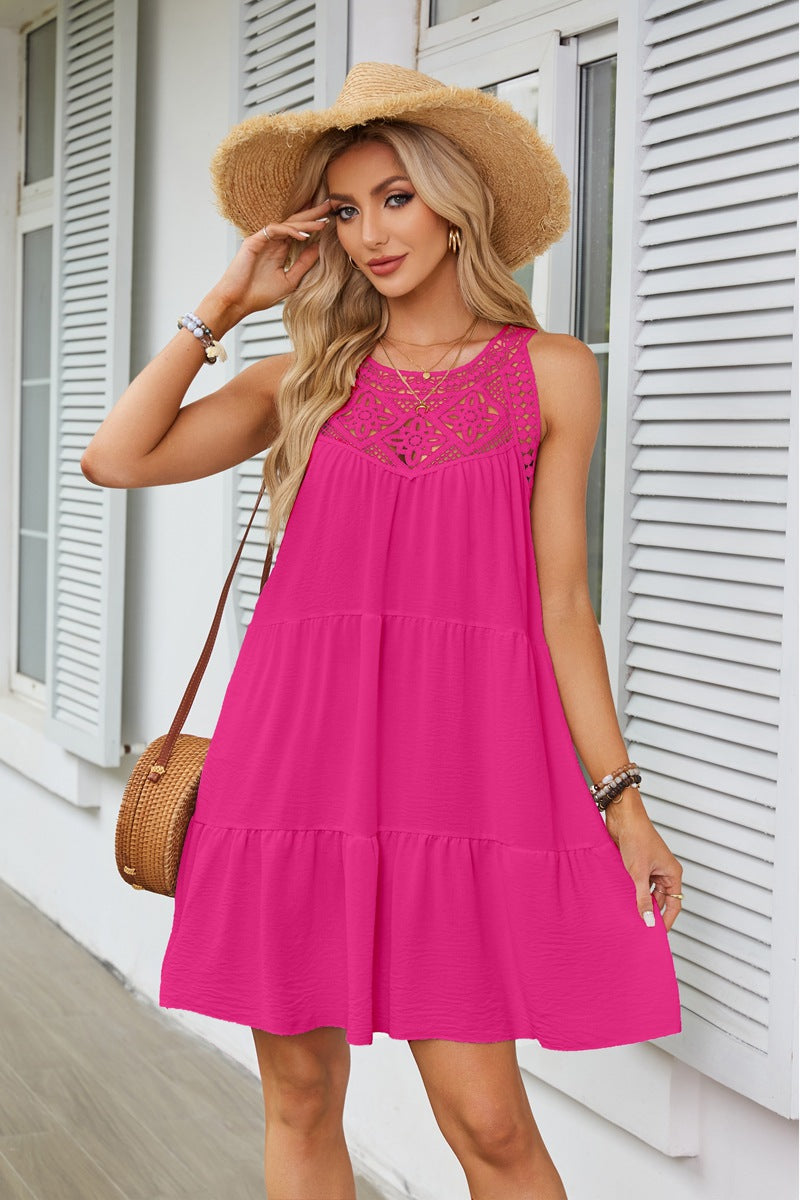 Damen Luftiges Sommerkleid mit Spitzeneinsatz Drune
