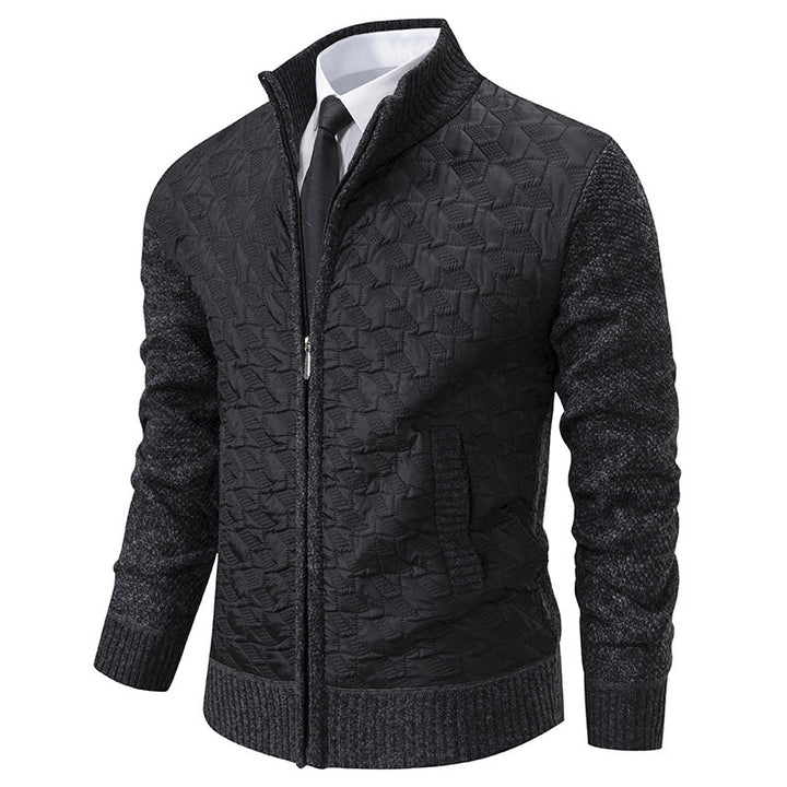 Herren Gesteppte Hybrid-Strickjacke mit Stehkragen, Kontrastärmeln und durchgehendem Reißverschluss Drune