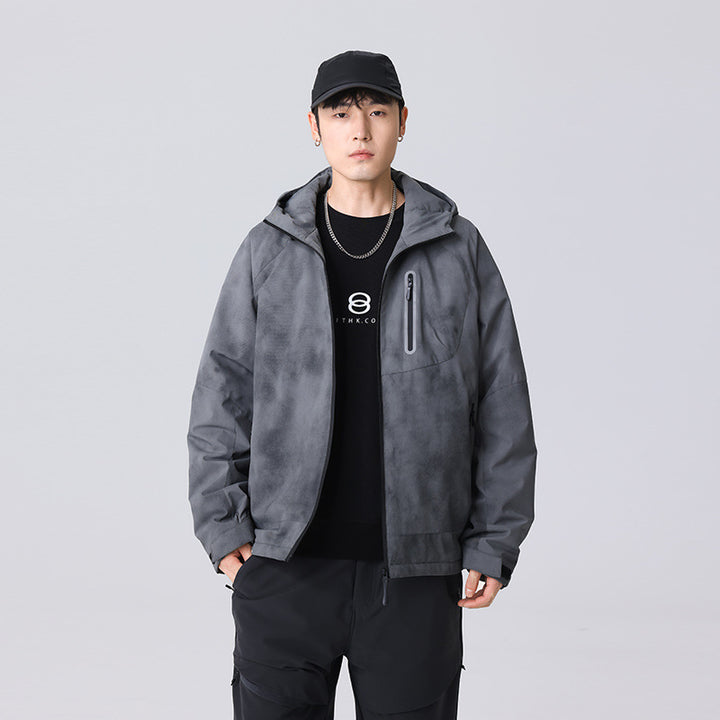 Herren Technische Regenjacke mit Kapuze wasserdichter Shell und reflektierender Brusttasche Drune