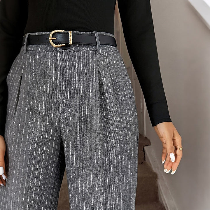 Damen Weite Nadelstreifen-Hose mit hoher Taille und weitem Bein Drune