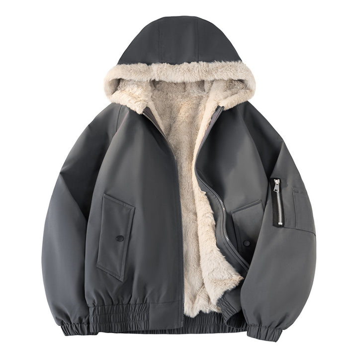 Herren Kapuzen-Bomberjacke mit Teddyfutter, wasserabweisender Außenhülle und Utility-Taschen Drune
