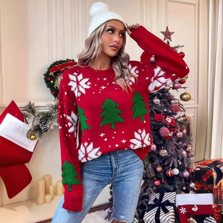 Damen Gemusterter Weihnachtspullover mit festlichem Design und gemütlicher Passform Drune