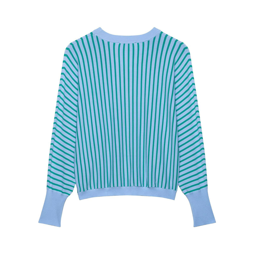 Damen Leichter Rundhals-Feinstrickpullover mit schmalen Längs- und Diagonalstreifen Drune