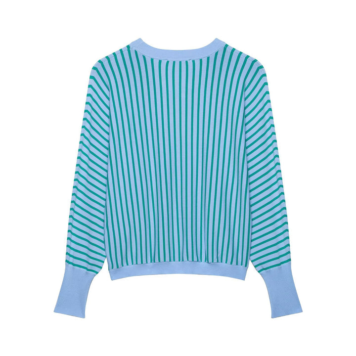 Damen Leichter Rundhals-Feinstrickpullover mit schmalen Längs- und Diagonalstreifen Drune