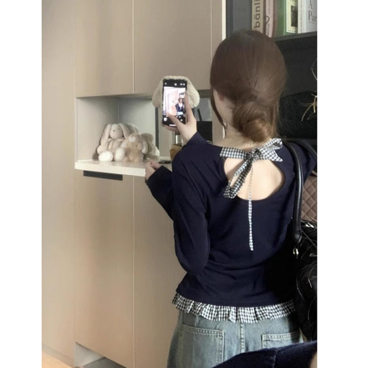 Damen Langarm-Oberteil mit elegantem Wickel-Effekt Drune