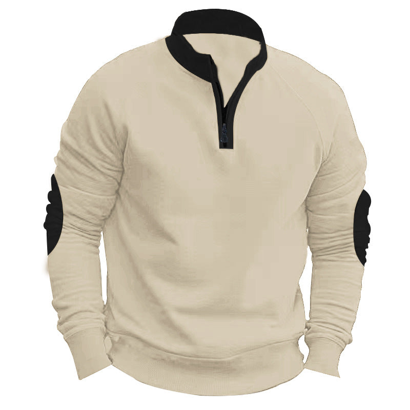 Herren nan Raglan-Pullover mit kurzem Reißverschluss, Stehkragen und ergonomischen Ellenbogen-Panels Drune