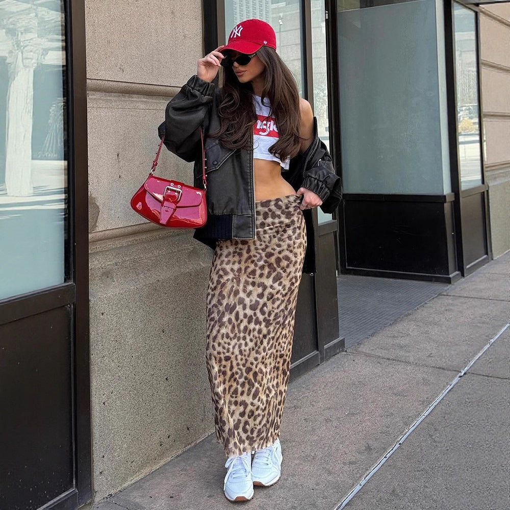 Damen Maxi-Rock mit elegantem Leoprint und hohem Schlitz Drune