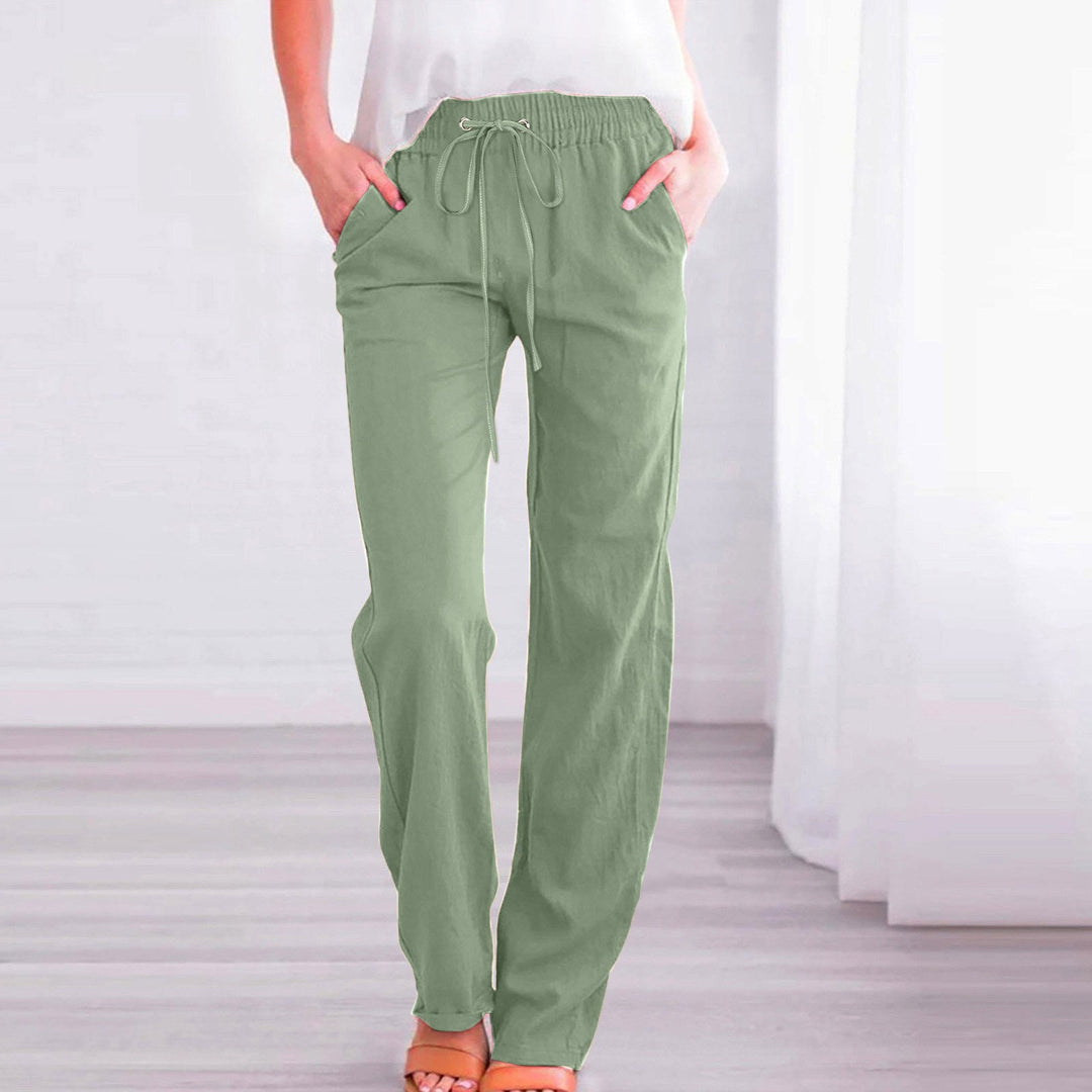 Damen Bequeme Leinen-Hose mit elastischem Bund und Taschen Drune