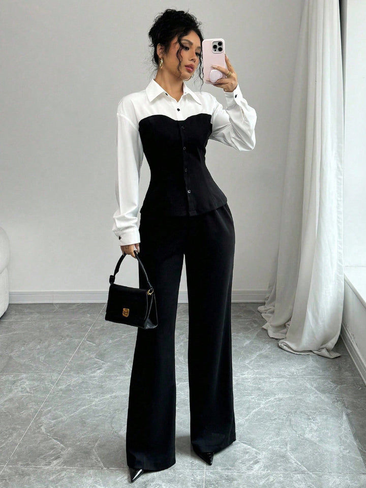 Damen Eleganter Blazer mit hochgeschnittenem Hosenanzug Drune