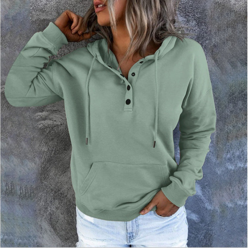Damen Kapuzenpullover mit Knopfdetails und praktischer Kängurutasche Drune