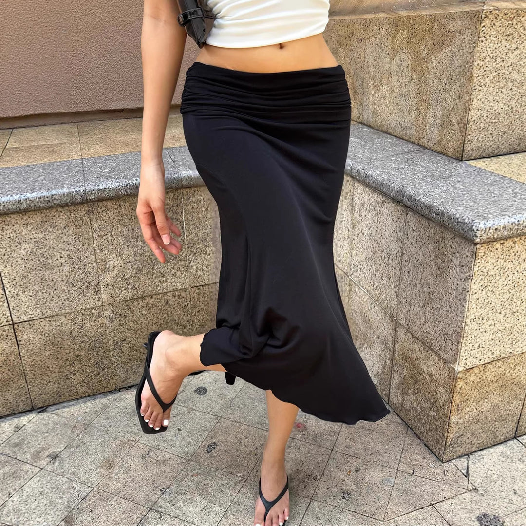 Damen Midirock aus Stretch-Jersey mit gerafftem Bund und A-Linie Drune