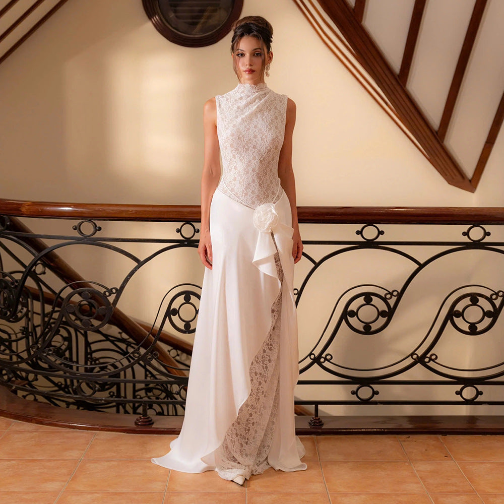 Damen Elegantes Hochzeitskleid mit Spitze und schwingendem Rock Drune