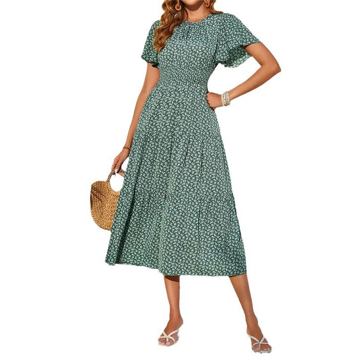 Damen Midikleid mit voluminösen Ärmeln und fließendem Rock Drune