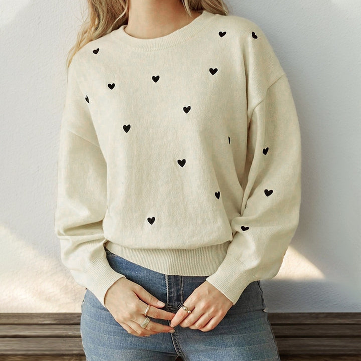 Damen Verspielter Pullover mit Herzmuster Drune