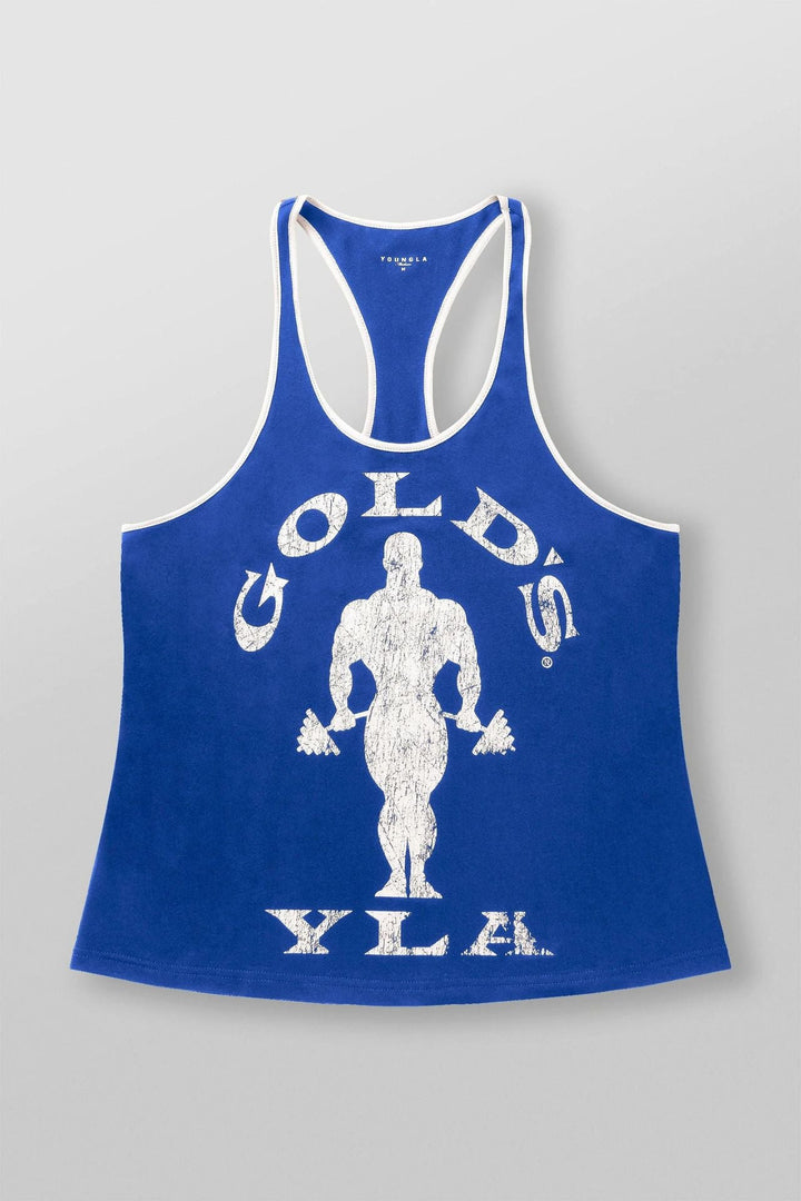 Herren nan athletisches Stringer Tanktop rückenfreier Schnitt mit Kontrastpaspel und Kraftsportmotiv Drune
