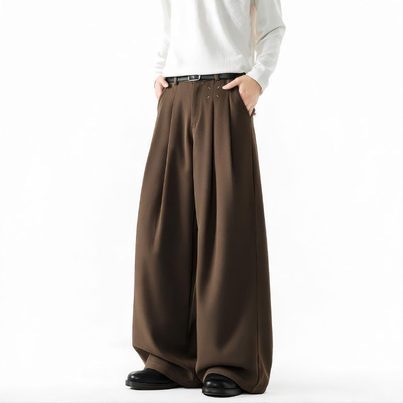 Herren Extrawide Palazzo-Hose mit hoher Taille, Bundfalten und weitem Bein Drune