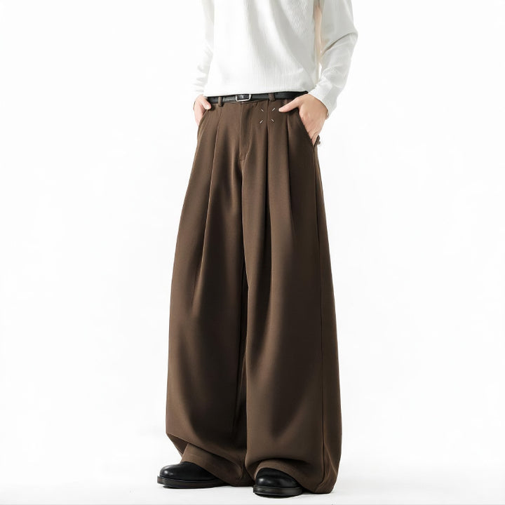 Herren Extrawide Palazzo-Hose mit hoher Taille, Bundfalten und weitem Bein Drune