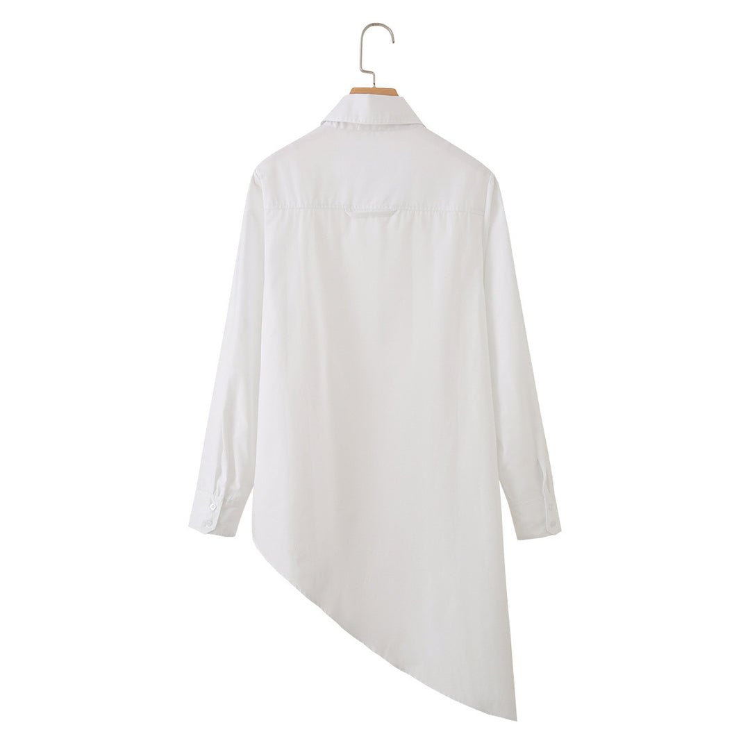 Damen Asymmetrische Oversize-Hemdbluse mit seitlichem Drape und verdeckter Knopfleiste Drune
