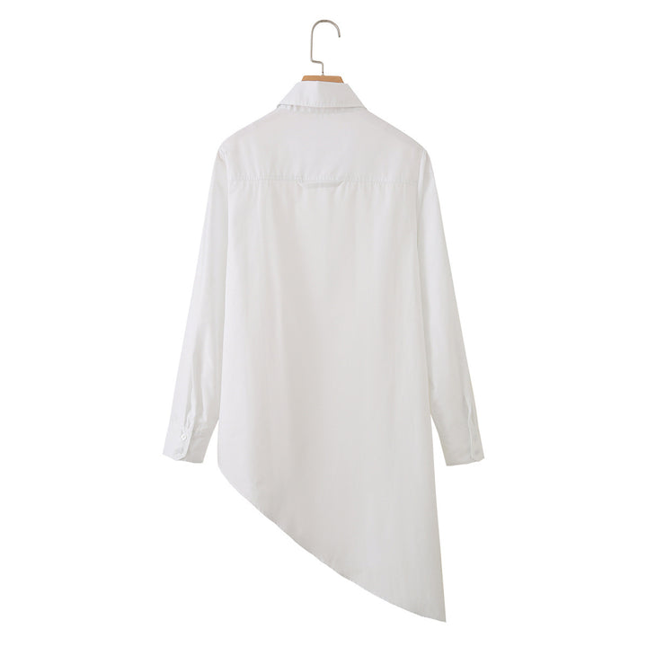 Damen Asymmetrische Oversize-Hemdbluse mit seitlichem Drape und verdeckter Knopfleiste Drune