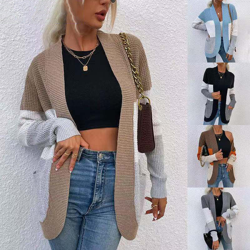 Damen Strickcardigan mit modernem Faltendesign und kontrastierenden Farben Drune