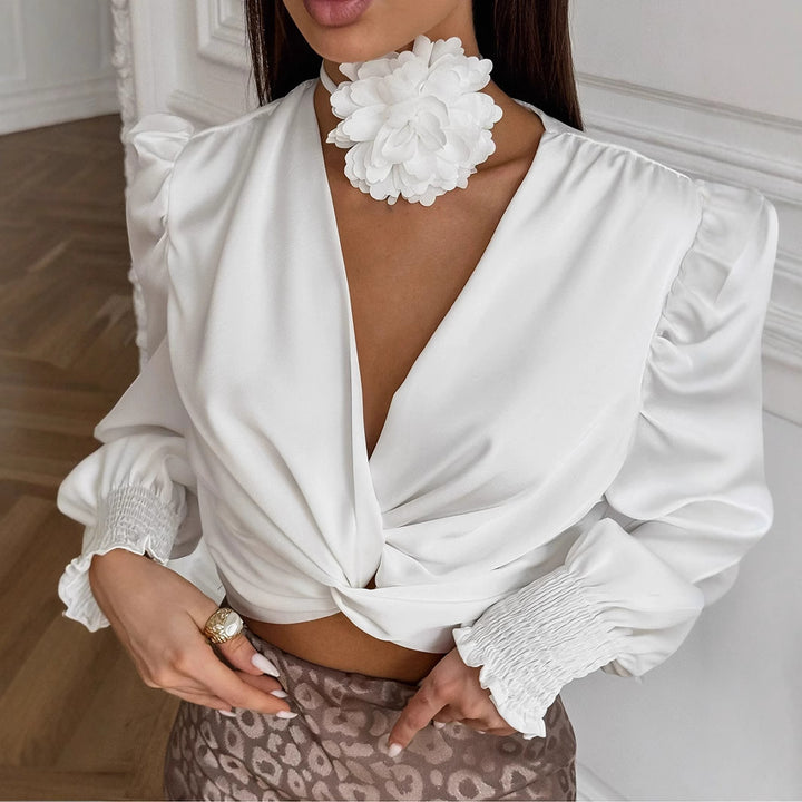 Damen Elegant geschnittenes Blusenshirt mit voluminösen Ärmeln und Knopfdetail Drune
