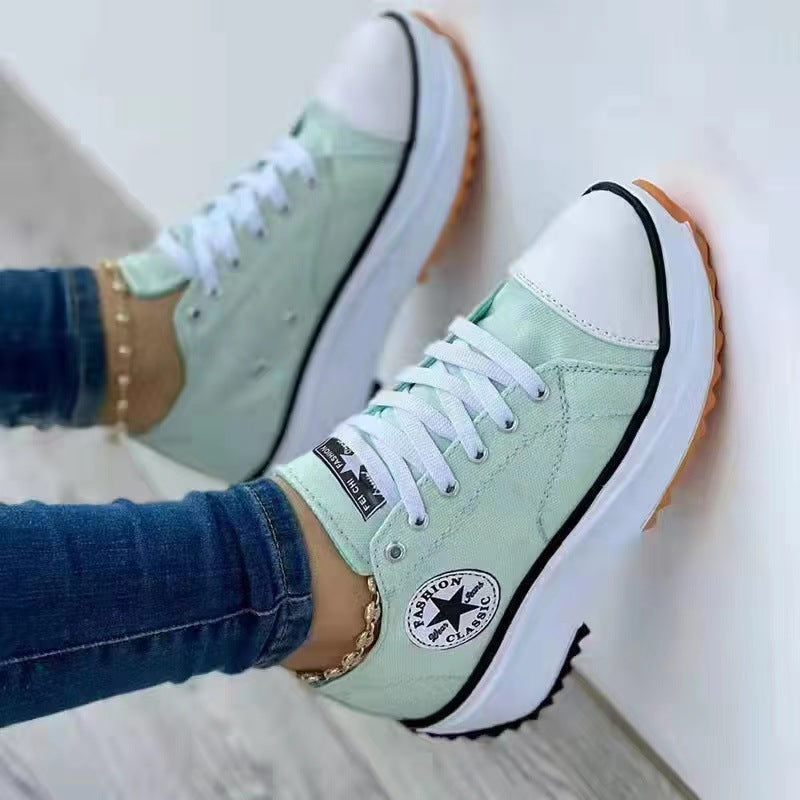 Damen  retro-inspirierte Canvas-Plateau-Sneaker mit verstärkter Zehenkappe und griffiger Profilsohle Drune