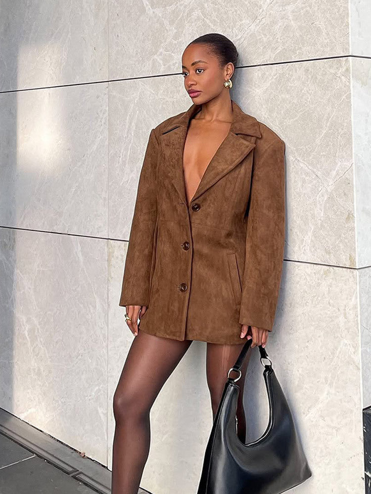Damen Designer-Sakko mit tiefem V-Ausschnitt und modernen Details Drune