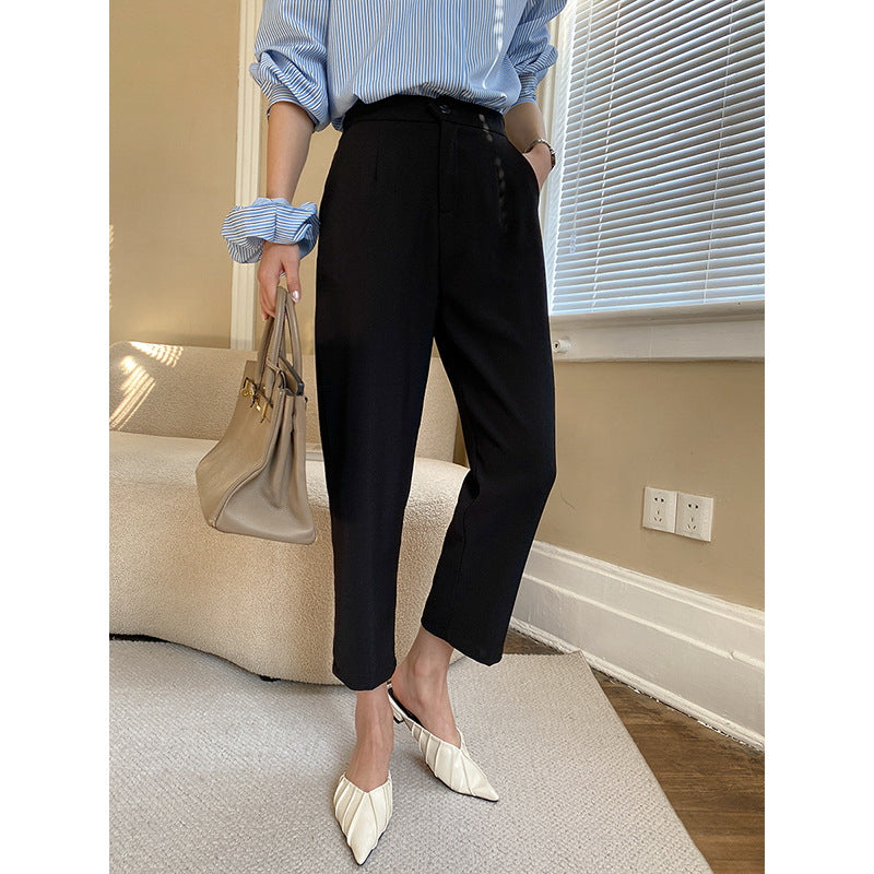 Damen elegantes Cropped-Hosenmodell mit hohem Bund und edlen Falten Drune