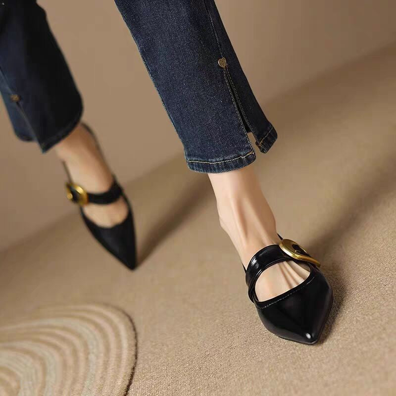 Damen Elegante Spitzer-Toe Slingback Ballerinas mit Verstellbarem Riemen Drune