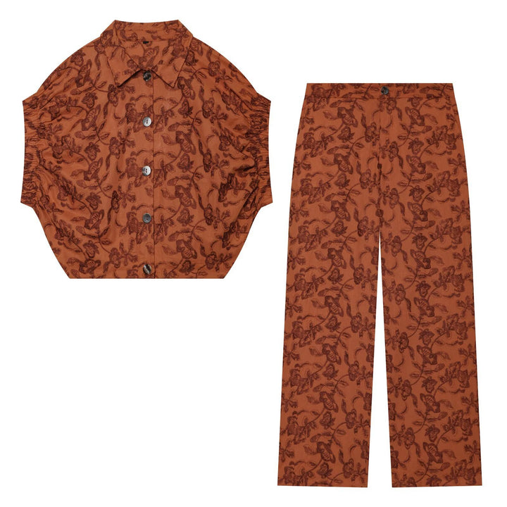 Damen Weite Jacquard‑Hose mit hohem Bund und floraler Musterung Drune
