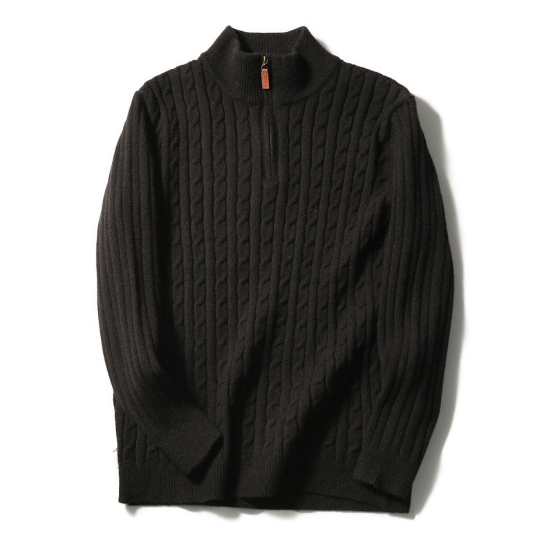 Herren Feinstrick-Pullover mit Zopfmuster und Halbzip-Stehkragen Drune