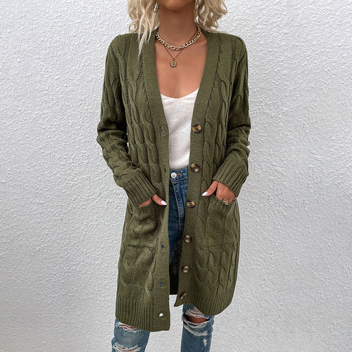Damen Lange gestrickte Strickjacke mit Kabelmuster Drune