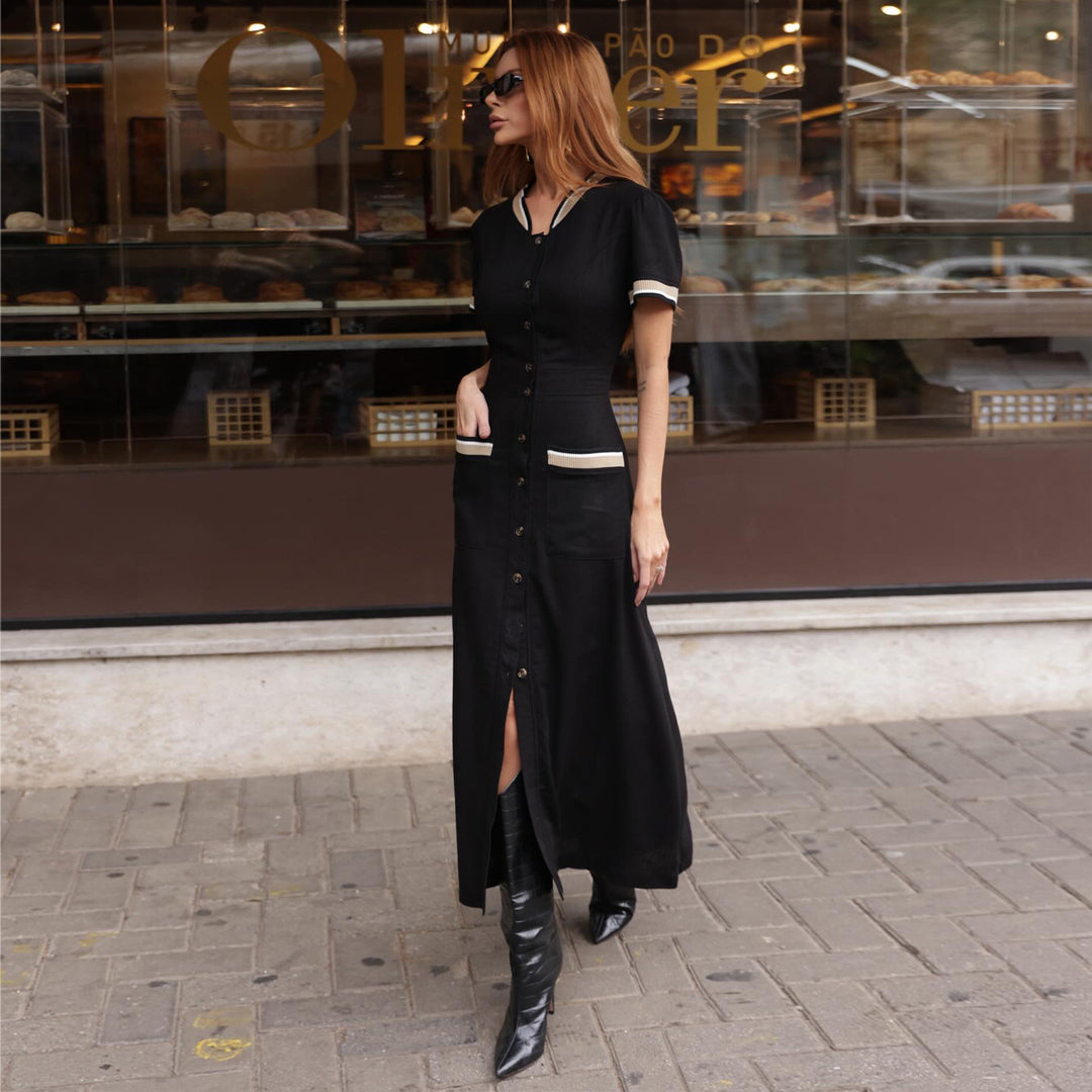 Damen Maxikleid mit eleganter Knopfleiste und seitlichem Schlitz Drune