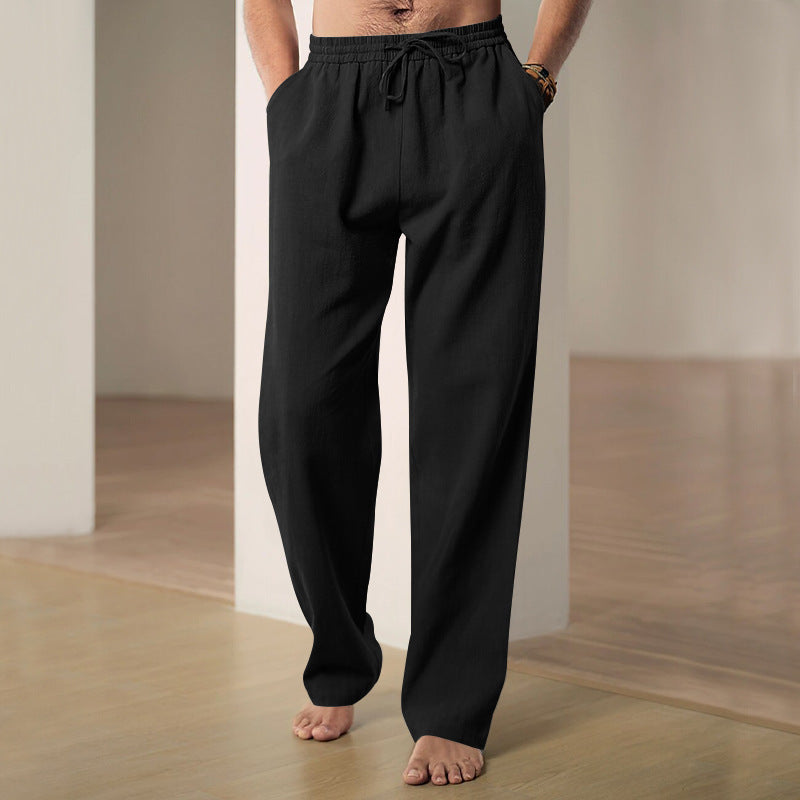 Herren komfortable Leinen-Loungehose mit extra weitem Bein, verstellbarem Kordelbund und atmungsaktiver Sommerqualität Drune