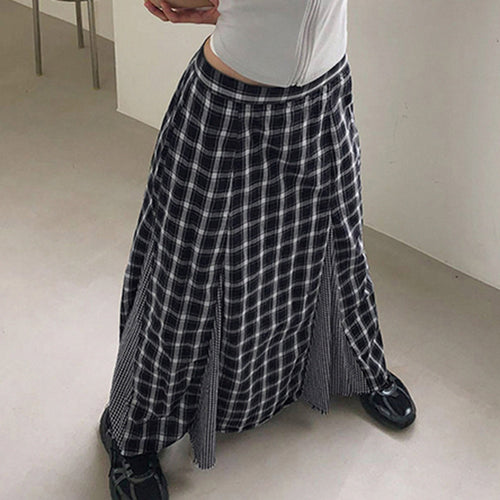 Damen Eleganter Maxirock mit kontrastierenden Karomustern und seitlichen Schlitzen Drune