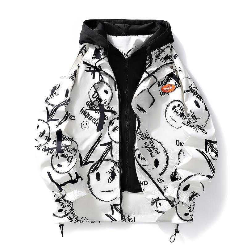Herren Grafische Oversize Kapuzenjacke mit kontrastierendem Innenhoodie Drune