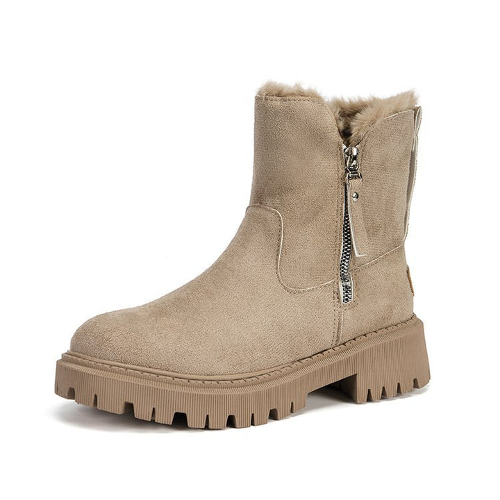 Damen  gefütterte Kurzstiefel aus Veloursoptik mit Teddy-Futter und seitlichem Reißverschluss Drune