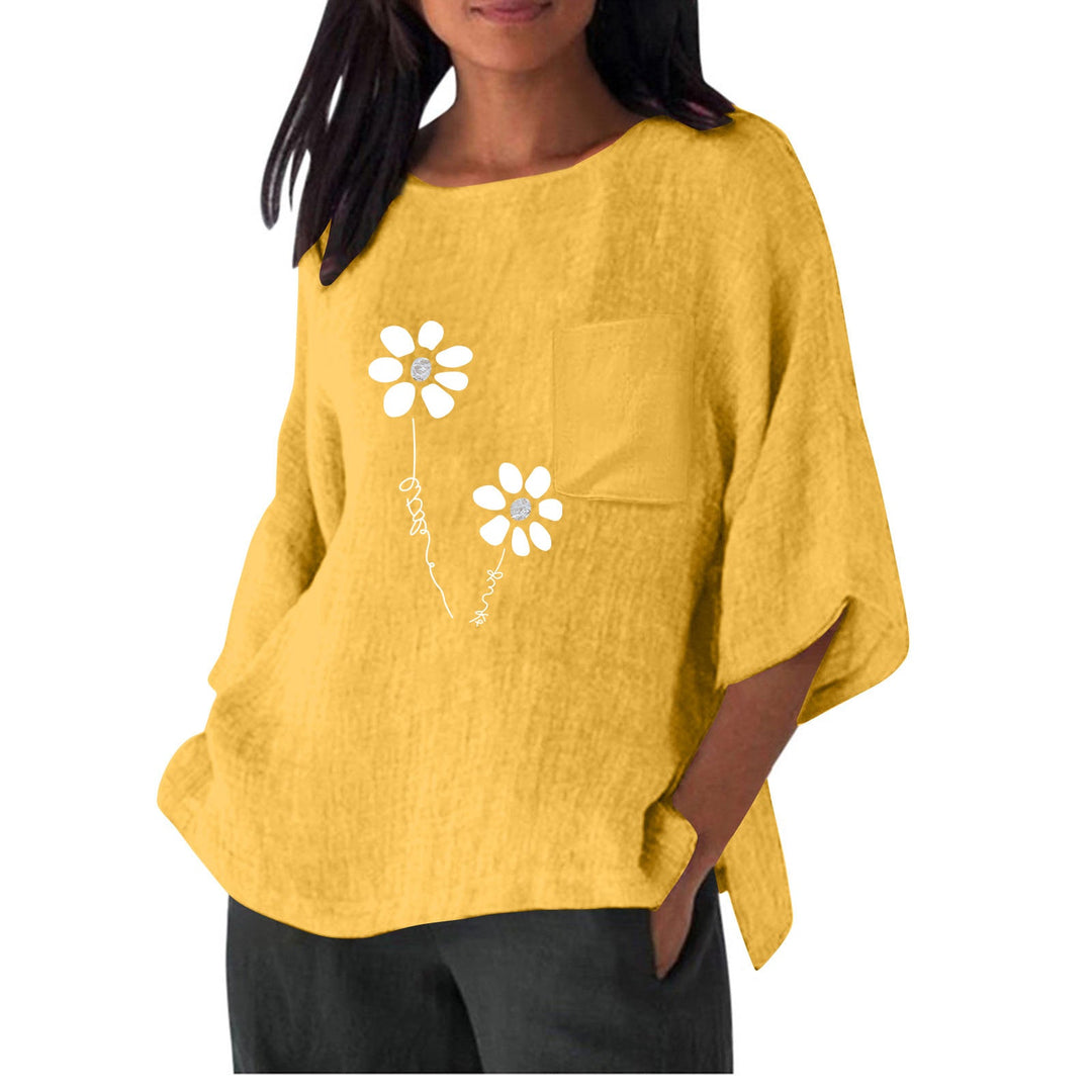 Damen lässiges Blusenshirt mit einzigartigem Blumenprint und praktischem Brusttaschen Drune