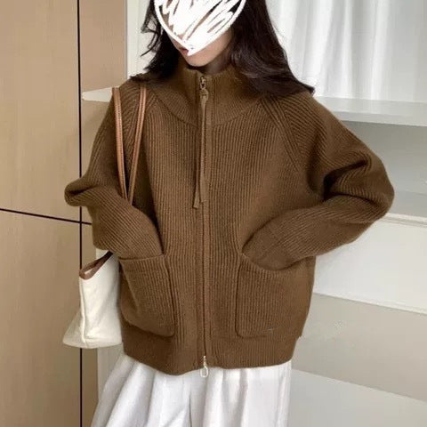 Damen Hochwertiger Strickjacke mit Reißverschluss Drune