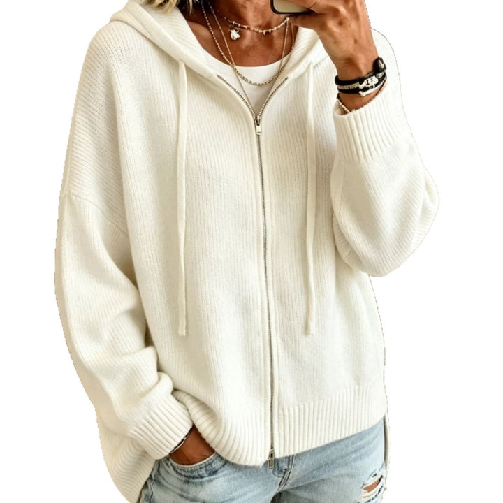 Damen Grobgestrickter Zip‑Hoodie‑Cardigan mit Oversize‑Passform und gerippten Bündchen Drune