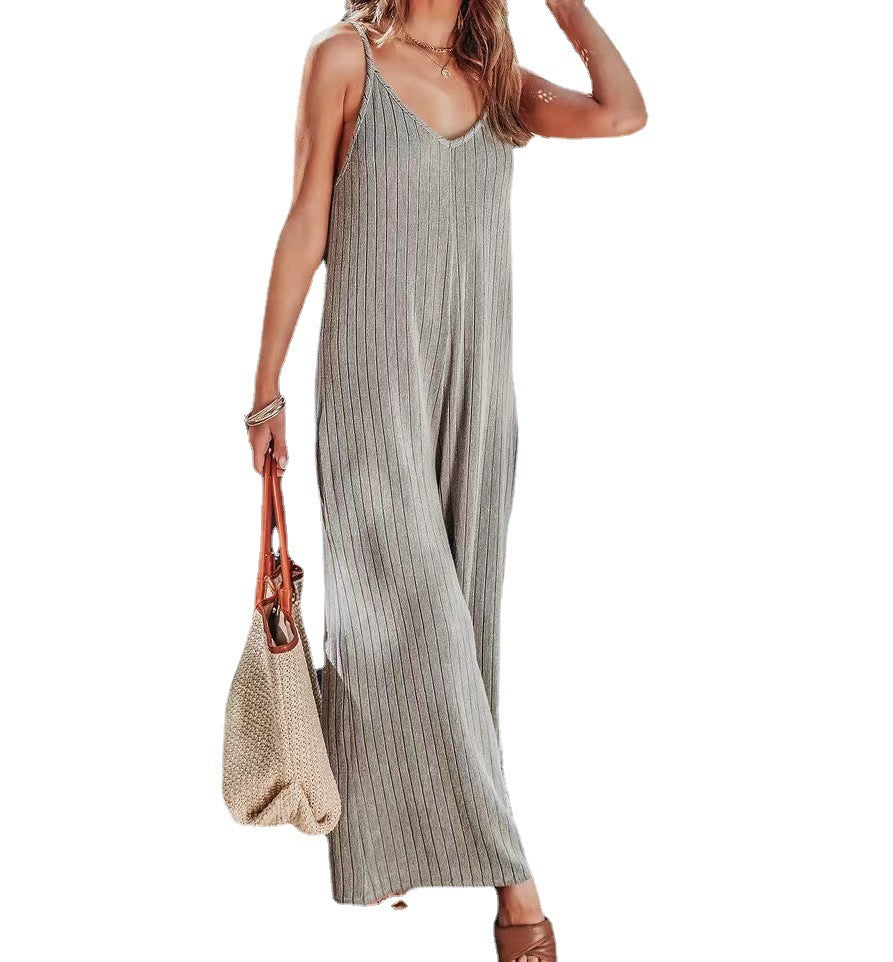Damen Elegante Jumpsuit mit Streifenmuster und weit geschnittenen Beinen Drune